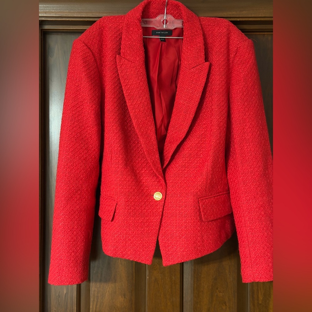 Ann Taylor Vibrant Red Textured Blazer